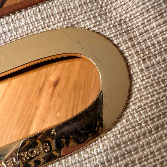 MICHAEL Michael Kors Raffia Top Handle Berkley Clutch Gold Tone Hardwear - Picture 3 of 9